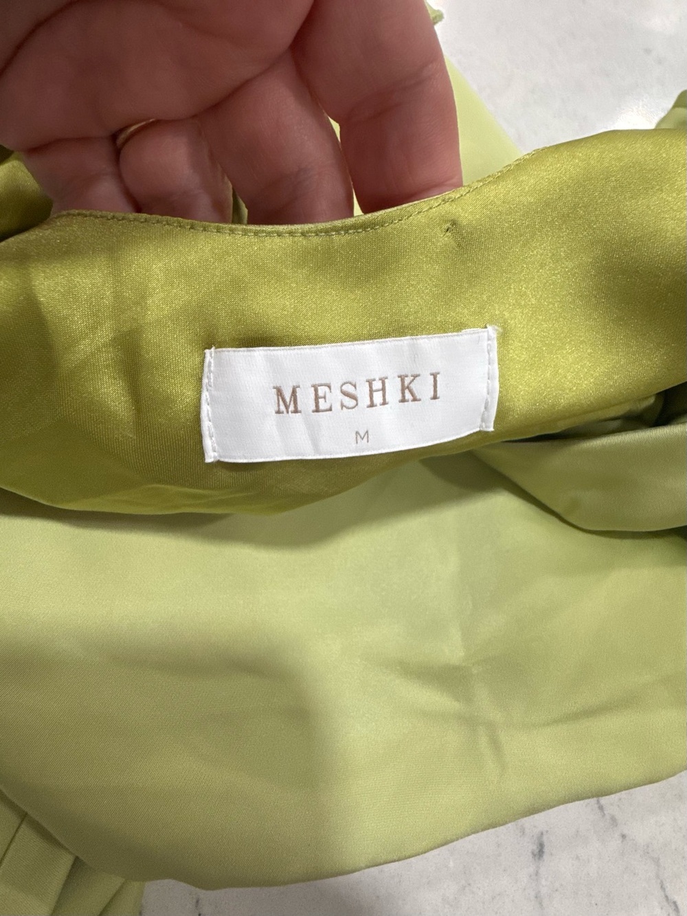 Meshki Light Green Maxi Dress Satin Ruffle Straps Sweatheart Neckline Size M - Picture 7 of 7